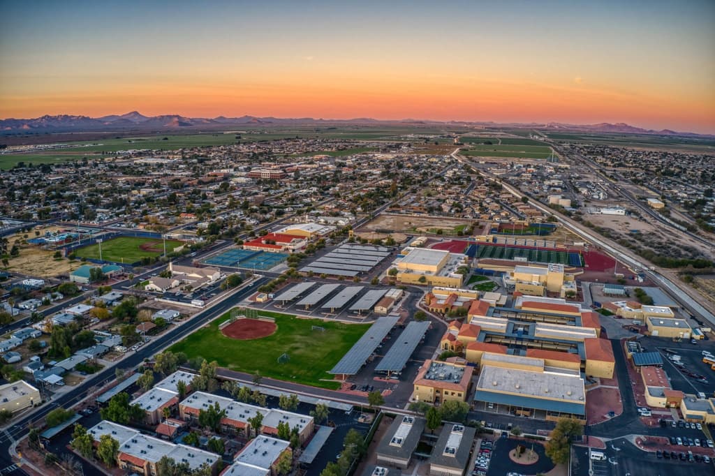 Overhead view of Buckeye, AZ during sunset.