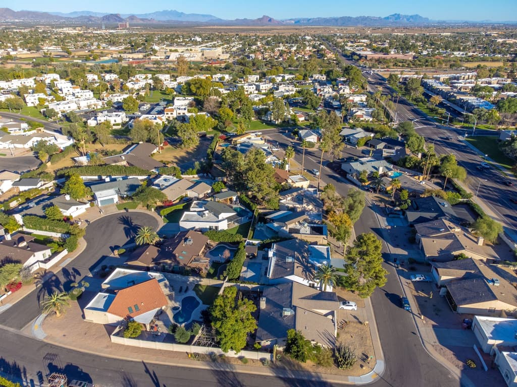 Overhead view of a Phoenix, AZ residential neighborhood.